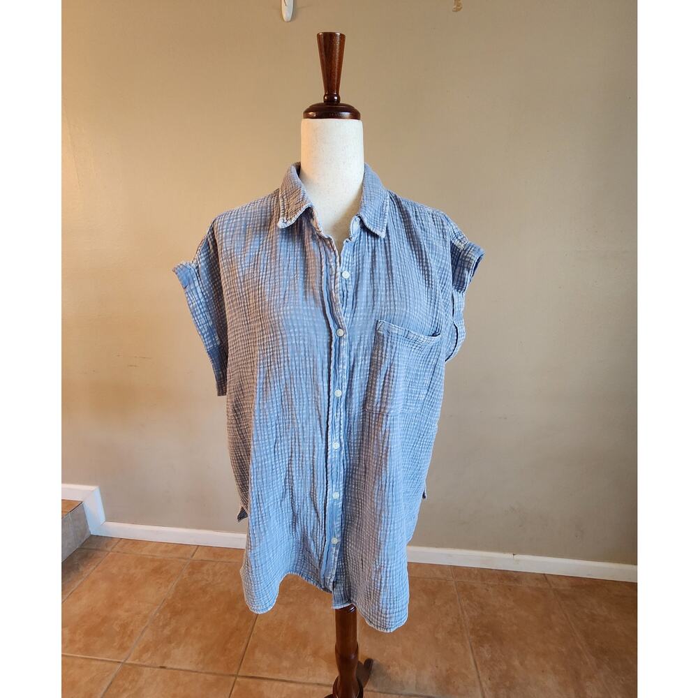 Como Vintage Women's SZ 1X Button Up 100% Cotton Top Guaze